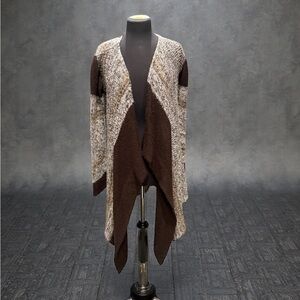Y2K Waterfall Cardigan Boho Drape Brown Cream Size L